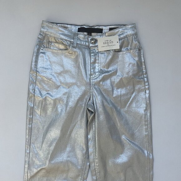 Guess Women’s 1981 High Rise Skinny Jeans Foil Silver Metallic Size 25 - Picture 4 of 11